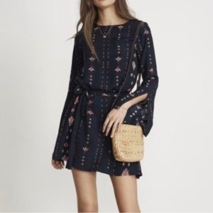 Faithfull Puerto Navy Blue Floral Boat Neck Mini Dress